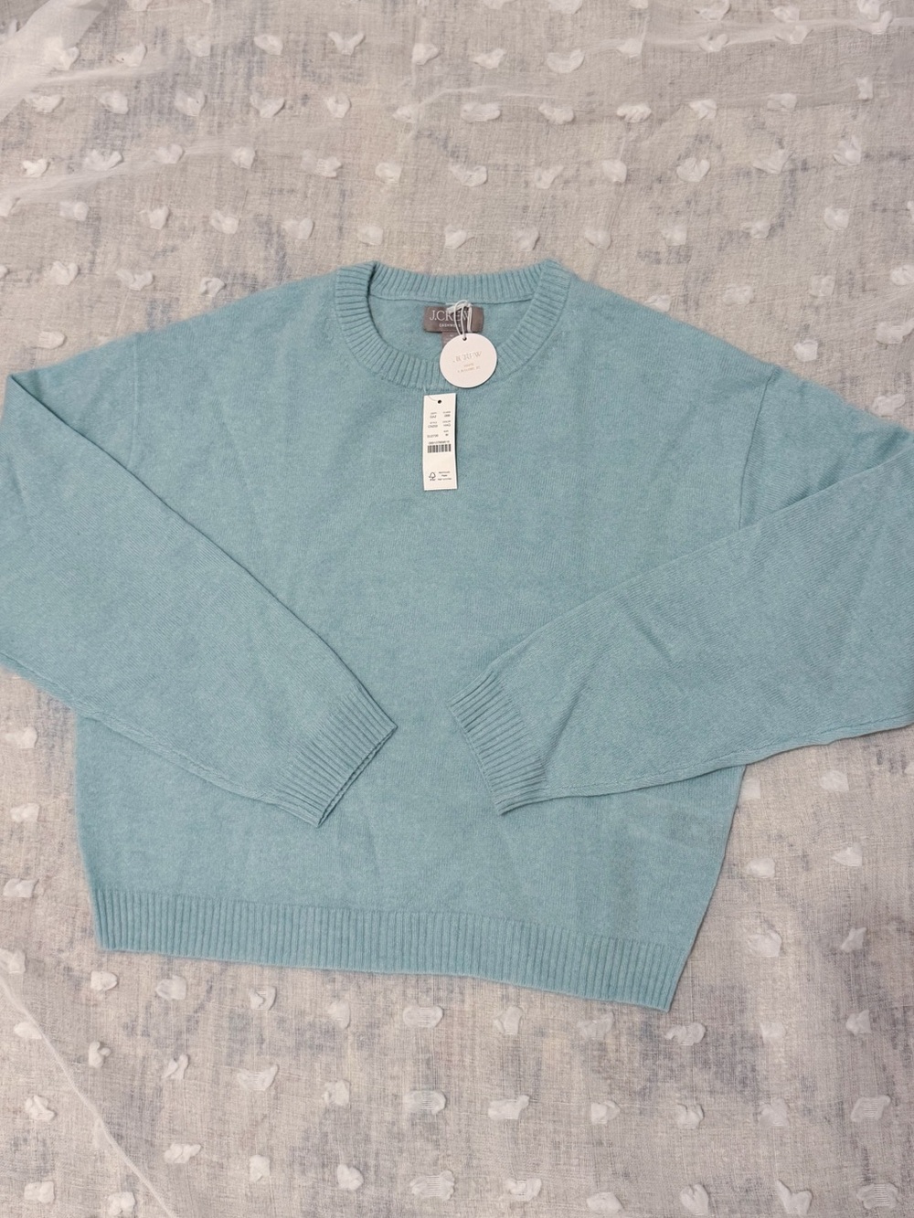 NWT! 100% Cashmere J. Crew Soft teal blue Crewneck Sweater size M